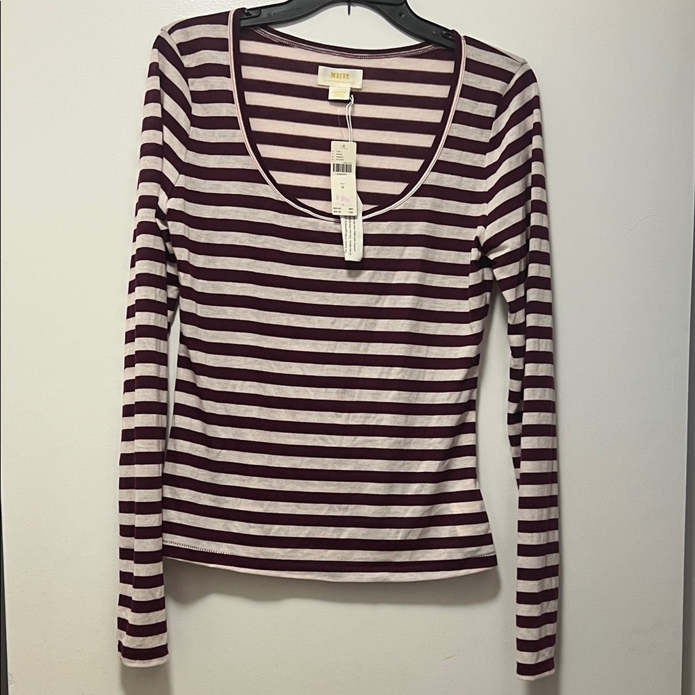 Maeve Long Sleeve Top - Purple and White Stripes